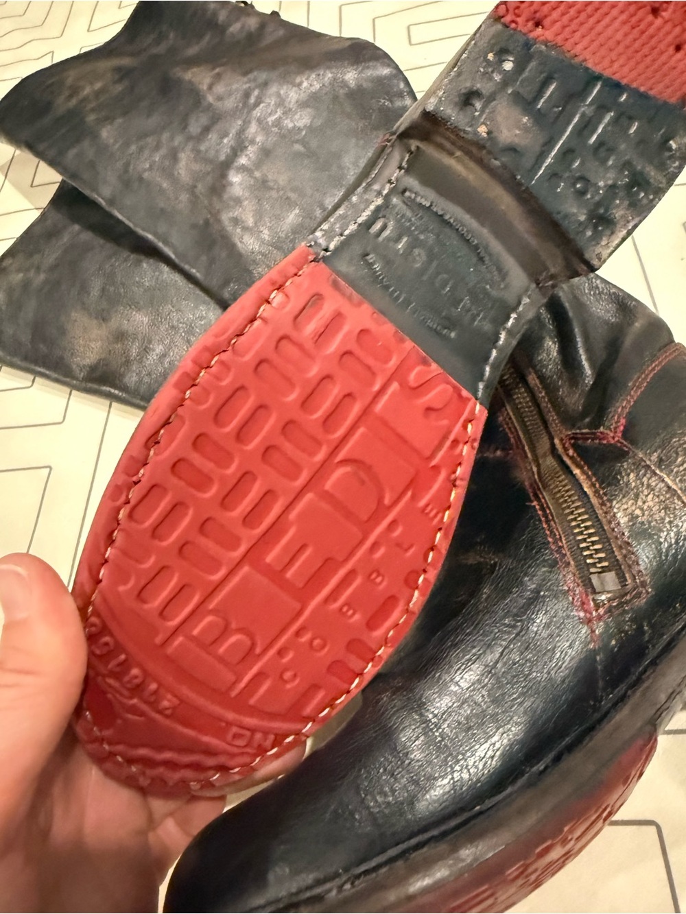 Bed | Stu Distressed Black Leather Riding Boots with Tie Calf - Picture 13 of 14